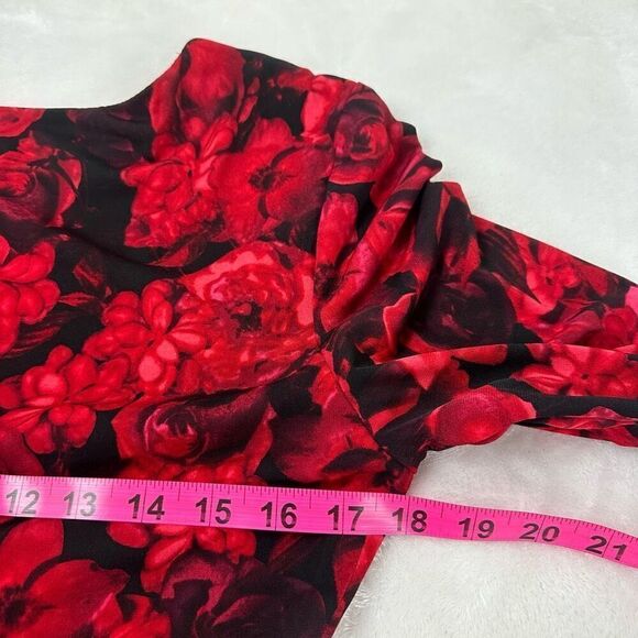 Connected Apparel Womens 10 Bell Sleeve Floral Sheath Dress Black Red Whimsigoth - Picture 7 of 8